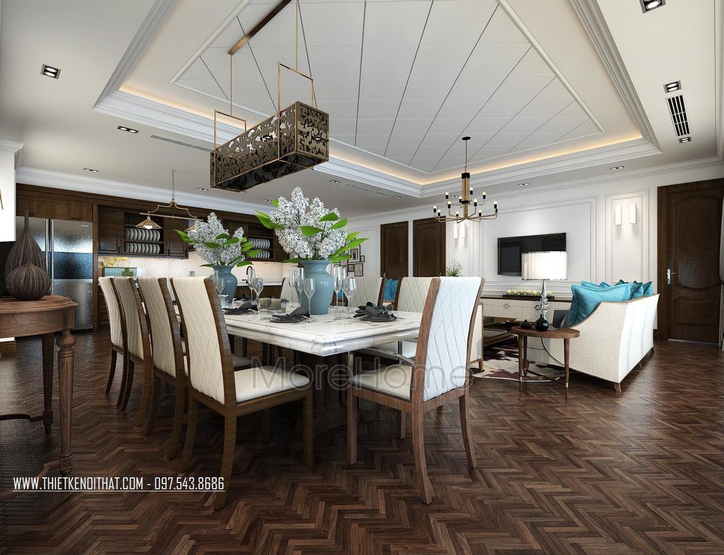 Bộ bàn ghế ăn tân cổ điển (10 người)